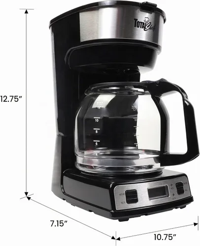 Vista 7 de Total Chef Cafetera de goteo – Cafetera programable de 12 tazas con olla de cristal, pausa y vertido, apagado automático, depósito de agua grande