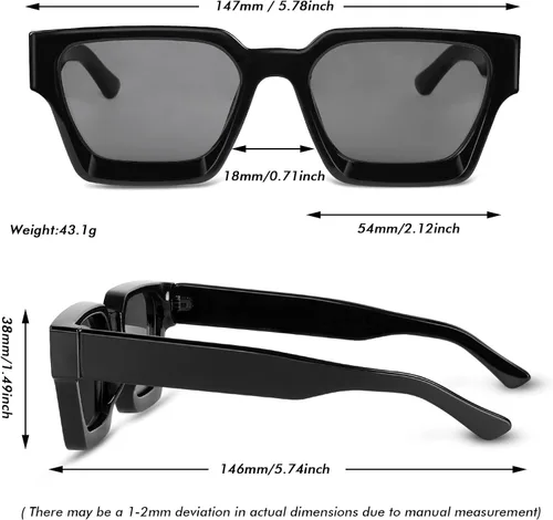 Vista 7 de Rtuerfik Lentes de sol de montura gruesa, estilo vintage, cuadrados, para mujeres y hombres, lentes de sol gruesos de moda, tonos negros de moda