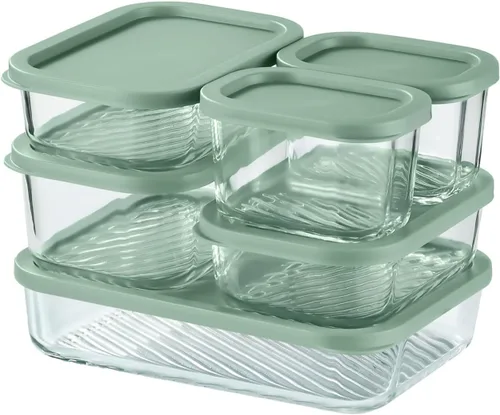 Vista 19 de EATEX Paquete de 6 recipientes de vidrio para preparación de comidas con base ranurada, 6 recipientes de almacenamiento de vidrio apilables sin BPA