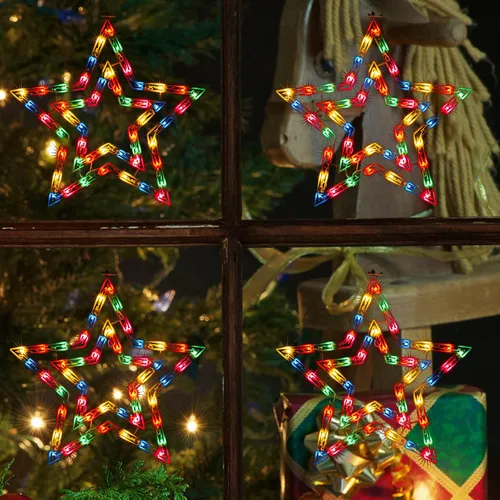 Vista 15 de Paquete de 2 luces de silueta de ventana de Navidad de 50 L, incluyendo: 1 estrella x 1 estrella de Belén