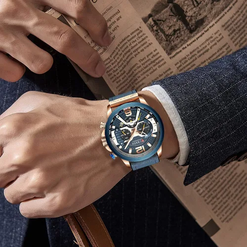 Vista 4 de FANMIS Reloj de pulsera para hombre de lujo, cronógrafo de negocios, analógico, resistente al agua, con correa de cuero