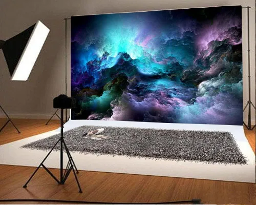Vista 3 de AOFOTO Telón de fondo de nebulosa de galaxia misteriosa de ciencia ficción futurista de nubes azules y moradas, fondo de fotografía, universo
