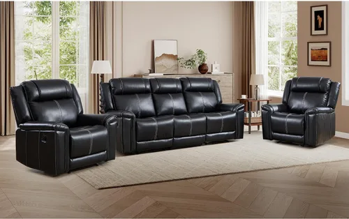Vista 20 de EBELLO Sofá reclinable de cuero sintético de 3 plazas, sofá reclinable manual, silla de 3 asientos de estilo moderno de mediados de siglo con Marrón