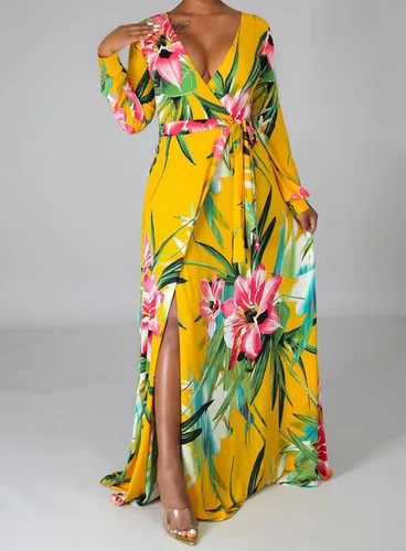 Vista 4 de JTNFairy Womens Casual Floral Print Long Maxi Dress Plus Size Plain Party Outfits