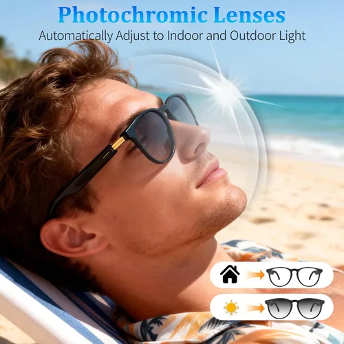 Vista 5 de Lentes inteligentes AI con GPT de chat, gafas Bluetooth con traductor de 164 idiomas, asistente de IA y asistente de reuniones, reproducción