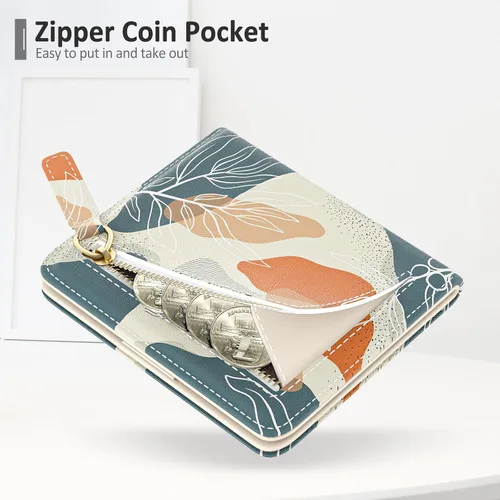 Vista 5 de Nipichsha Cartera para mujer, billetera pequeña y delgada con bloqueo RFID para tarjetas de crédito, cartera de cuero compacta de dos pliegues