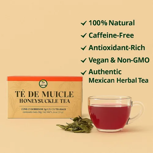 Vista 5 de Muicle Té (Mexican Honeysuckle Herbal Tea) – 25 bolsas de té – 100% natural, vegano, sin OMG – Infusión tradicional de hierbas mexicanas – Sin