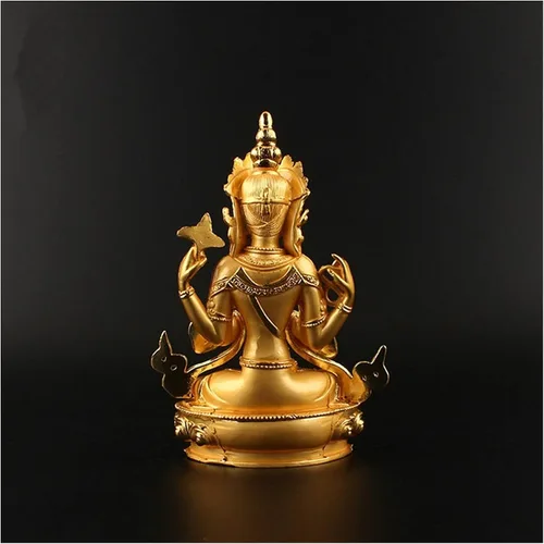 Vista 6 de Estatua de Buda Adornos de Buda de 5.8 in aleación de metal chapado en oro proveedores budistas Avalokitesvara Bodhisattva figura tibetana Guanyin