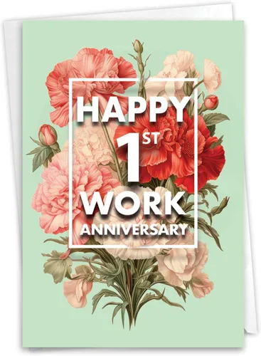 Vista 7 de NobleWorks Tarjeta de felicitación de hito de trabajo del primer aniversario (cotrabajador) con sobre de 5 x 7 pulgadas (1 tarjeta) 1 año de tiempo