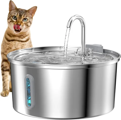 Vista 10 de Fuente de agua para gatos de acero inoxidable: Fuente para gatos de 2,2 L para beber - Fuente de agua automática para mascotas para gatos