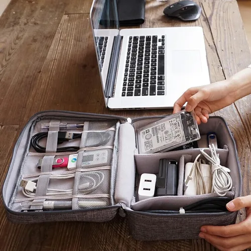 Vista 3 de Estuche Organizador Pequeño para Dispositivos Electrónicos USB Cargador Accesorios Ratón Cable de Teléfono Tarjeta SD Banco de Energía Auriculares