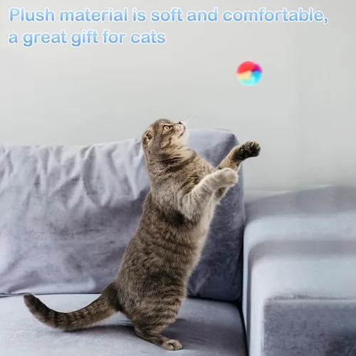 Vista 4 de KALIONE 30 piezas bolas de peluche suave para gatos de 1.2 pulgadas, bolas de juguete arcoíris para gatos, bolas peludas para gatitos, bolas