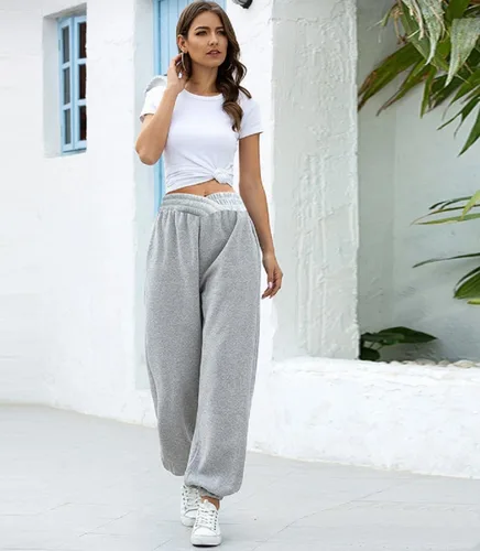 Vista 7 de Pantalones deportivos casuales para mujer, pantalones cruzados en V, cintura alta, holgados, pantalones para descansar