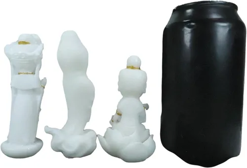 Vista 3 de Ebros Gift Pequeño Feng Shui Cultural Art Fortuna Charm Blanco y Oro Buda Figurita Bodhisattva Hotei Mini Budas Talismán Escultura