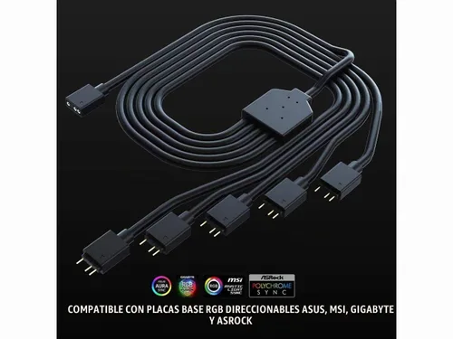 Vista 8 de Cooler Master Cable divisor ARGB de 1 a 5 V / 5 V - Compatible con RGB direccionable de 3 pines - Cable de sincronización LED para soporte
