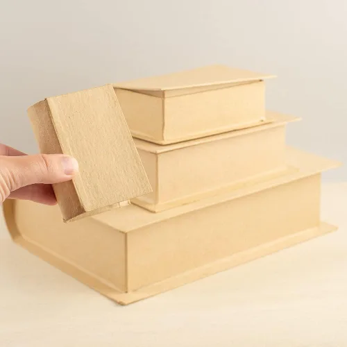 Vista 2 de 4 cajas de libros de papel mache: juego de almacenamiento de recuerdos con compartimento secreto de bricolaje 4 libros de papel maché