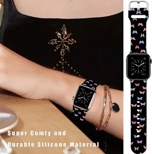 Vista 4 de Correas de silicona suaves compatibles con Apple Watch Band de 1.496 in 1.575 in 1.614 in 1.654 in 1.732 in 1.772 in 1.811 in 1.929 in, correa