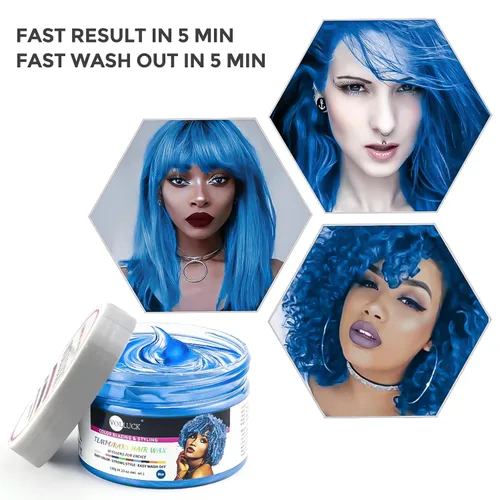 Vista 3 de Cera de color temporal para el cabello, tinte de cabello azul, kit de coloración para el cabello, incluye capas desechables, cepillo, cuchara
