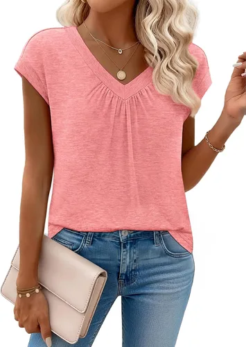 Vista 11 de Zeagoo Camisetas de manga corta con cuello en V para mujer, ropa de negocios, ropa de trabajo, ropa de moda