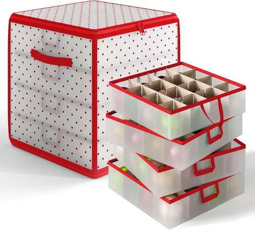 Vista 5 de Hearth & Harbor - Caja de almacenamiento de adornos navideños con 4 divisores de bandejas interiores - Contenedor de almacenamiento de adornos
