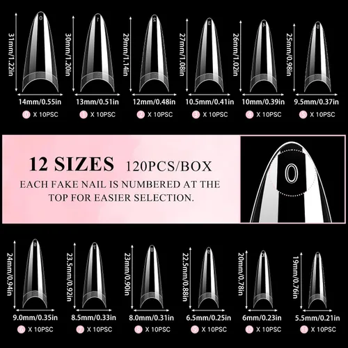 Vista 3 de Puntas de uñas estilo stiletto, uñas postizas de gel suave con forma de almendra, uñas postizas a presión de acrílico transparente, 120