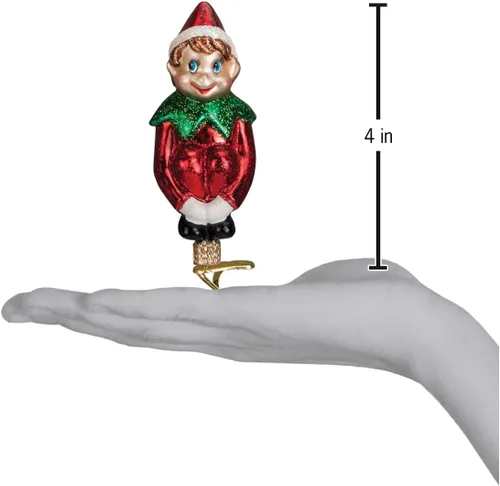 Vista 3 de Old World Christmas Adornos de vidrio soplado para árbol de Navidad, Pixie de Navidad