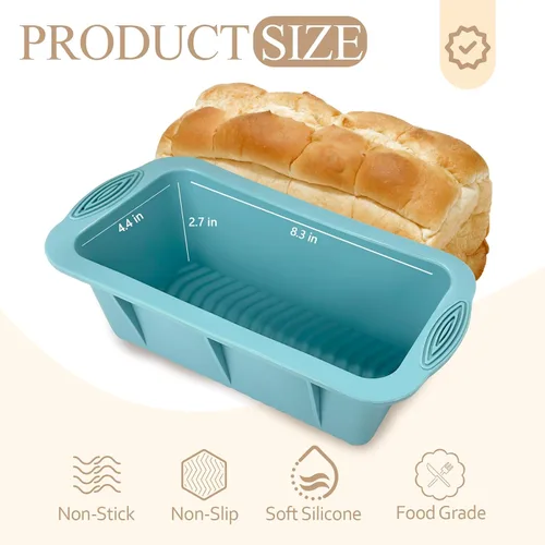 Vista 4 de Koolstuffs Molde de Silicona para Pan de Molde, 2 PCS Moldes Rectangulares Antiadherentes para Hornear para Horno, Pan, Pastel, Fácil Desmoldado