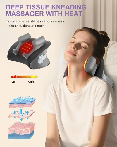 Vista 3 de Masajeador Shiatsu de Cuello con Calor, Almohada Masajeadora Eléctrica de Tejido Profundo con Amasamiento con Temporizador de 10 Minutos para Alivio