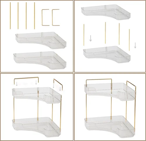 Vista 6 de shuang qing Organizador de Esquina de 2 Niveles para Mostrador de Baño – Estante de Almacenamiento Clásico para Maquillaje, Perfume y Artículos