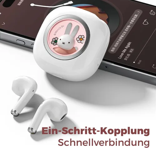 Vista 5 de Miffy - Auriculares Bluetooth 5.3 Pro - IPX5 impermeables, controles táctiles, adorable caja de hierro 3D reutilizable Miffy embalaje (rosa)