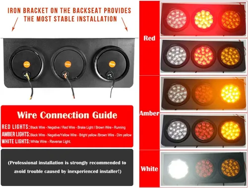 Vista 2 de Auovo Luces traseras LED para camiones/remolques con base de soporte de hierro, impermeable, DC12-24V 48-LED, barra de luz trasera para luces