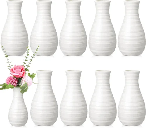 Vista 11 de Didaey Paquete de 10 jarrones de plástico compuesto a granel, pequeños jarrones florales bohemios para ramo de flores secas, centros de mesa