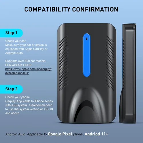 Vista 3 de Adaptador inalámbrico CarPlay y Android Auto, 4 en 1 AI Box Lite para CarPlay con cable de fábrica o coches Android Auto, conexión de 2 canales