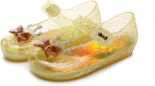 Vista 4 de Zapatos de gelatina para niñas, sandalias planas de vestir de princesa para niños, cosplay, gelatinas transparentes con purpurina Mary Janes