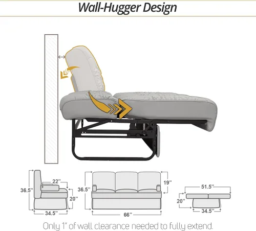 Vista 6 de De Leon - Sofá cama consola para caravana, 66 pulgadas de ancho, cuero definitivo, color ceniza
