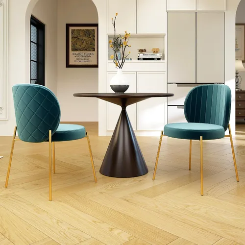 Vista 3 de DAGONHIL Juego de 2 sillas de comedor, sillas de terciopelo, modernas sillas tapizadas de mediados de siglo con patas de metal dorado para cocina