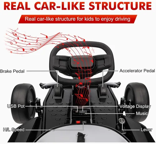 Vista 4 de Go Kart eléctrico de 24 V para niños a partir de 6 años o más Negro