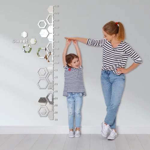 Vista 6 de Adhesivo de espejo de pared para niños, medición de altura, calcomanías de espejo de vidrio, autoadhesivas, regla de crecimiento, calcomanía