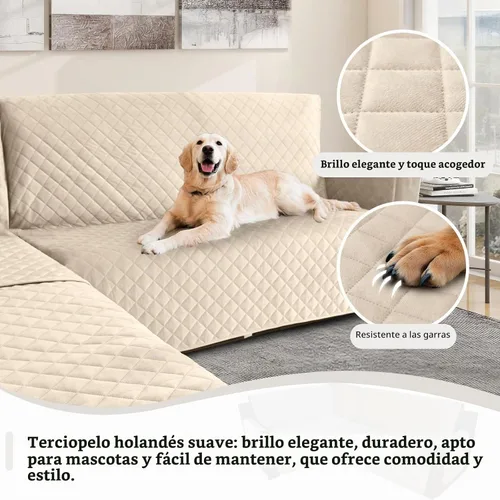Vista 5 de Fundas impermeables para sofá seccional de esquina en forma de L, de terciopelo, juego de 6 piezas, funda en forma de U para sofá, para perros