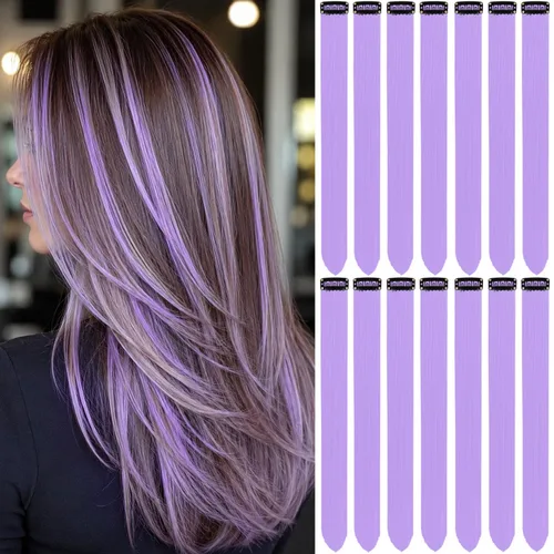 Vista 8 de 20 extensiones de cabello de colores, coloridas extensiones de cabello sintético con clip, extensiones de cabello sintético largo y lacio