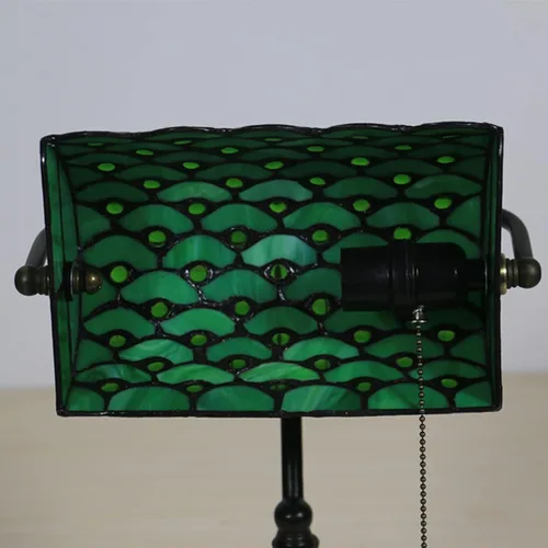 Vista 6 de Green Bankers - Lámpara de mesa vintage, luz de escritorio retro, lámpara de escritorio de oficina de vidrieras Tiffany, lámpara de cuentas