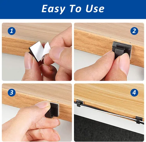 Vista 5 de 150 clips adhesivos para cables negros, organizador de cables para exteriores, organizador de cables para debajo del escritorio, automóvil, pared