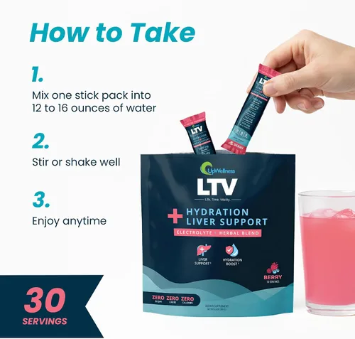 Vista 5 de UpWellness LTV - Paquetes de hidratación hepática - Paquetes de electrolitos en polvo para hidratación instantánea y apoyo hepático - Formulado por