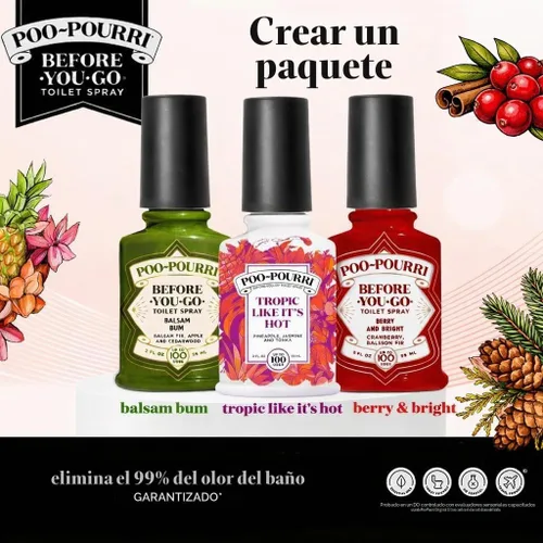 Vista 2 de Poo-Pourri Vainilla Menta, Tropic Like Its Hot, y Peaches & Cream Set de 2 onzas