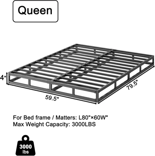 Vista 2 de RLDVAY Queen - Somier tamaño Queen de 4 pulgadas, base de colchón resistente, base de colchón de metal con funda de tela, fácil montaje, resistente