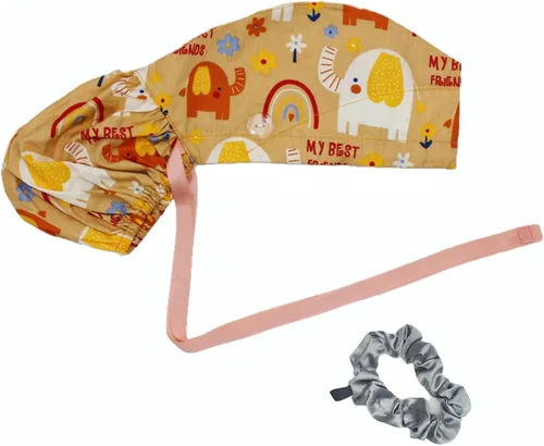 Vista 21 de Gorra médica con botones – Gorro de algodón con banda para el sudor, lazo trasero ajustable para cola de caballo