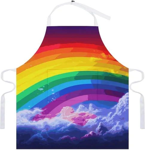 Vista 7 de MUSM Apron for Adults - 27.6 X 31.5 Inch, Heavy-Duty Polyester Aprons with Two Large Pockets, Waterproof Rainbow Kitchen Apron for Cooking