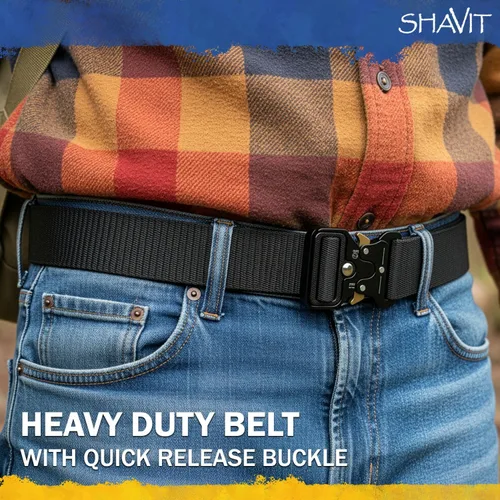 Vista 2 de SHAVIT Black Tactical Belt Men, Military Web Nylon Work Belts for Men With Quick Release Buckle Army Riggers Belt