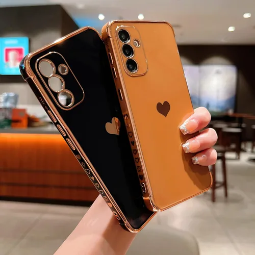 Vista 123 de phylla Funda de teléfono compatible con Samsung Galaxy A12 de 6.5 pulgadas, lindo corazón chapado en oro, elegante funda de lujo para mujer