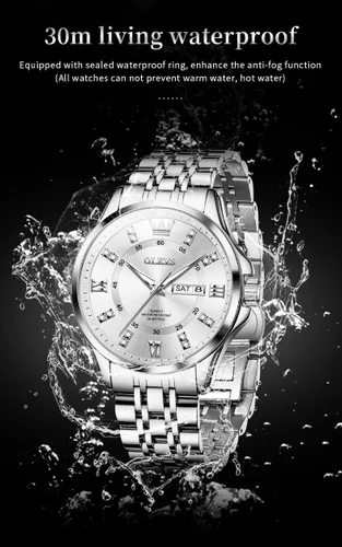 Vista 17 de OLEVS - Relojes de diamantes para hombres, relojes de vestir a prueba de agua, relojes analógicos de cuarzo de lujo con calendario de fecha y correa